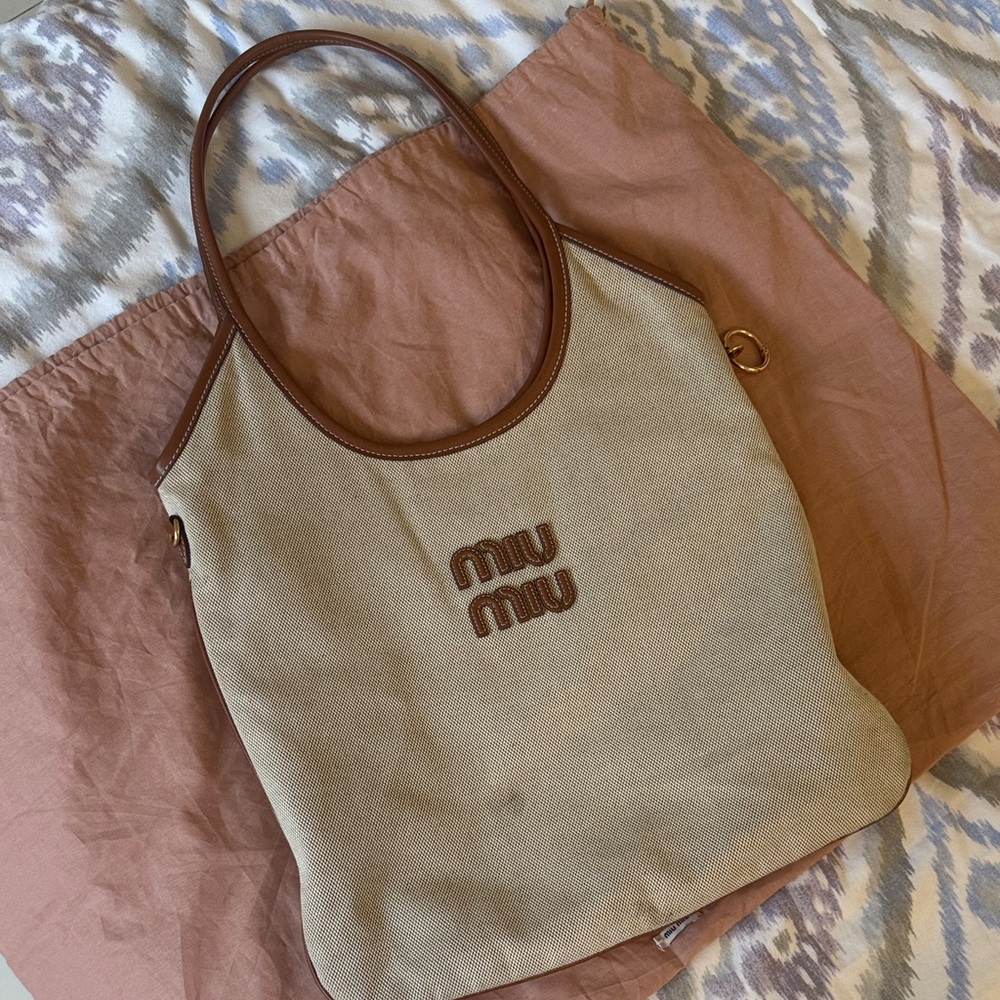 Miu Miu Ivy Canvas and Leather Bag